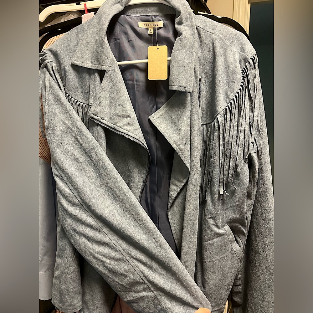 Faux Suede Fringe Moto Jacket